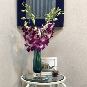 壁掛け仏壇「鏡壇ミラリエ」に今日（1/17）の誕生花の「デンファレ（デンドロビウム）」を飾ってみました。